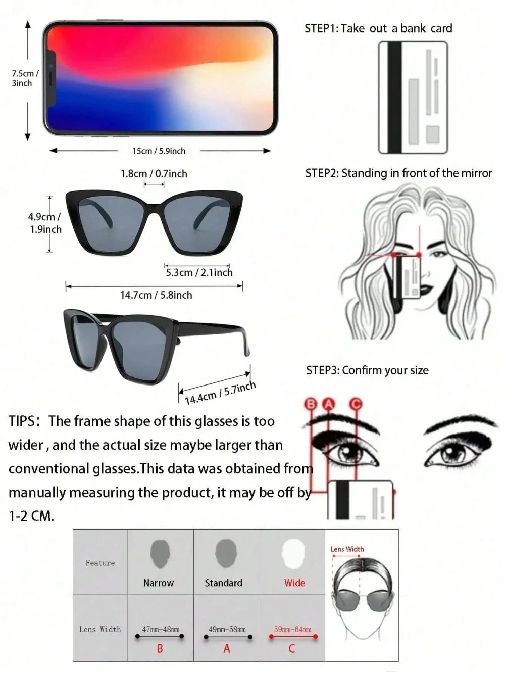 4PC Cat Eye Square Sunglasses