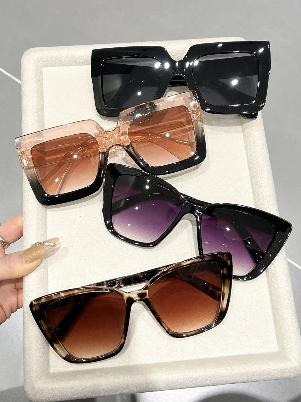 4PC Cat Eye Square Sunglasses