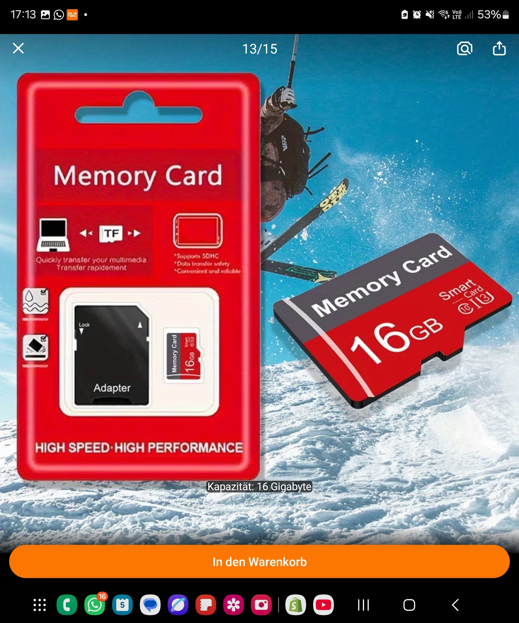 Speicherkarte 16GB mit Adapter, Highspeed Flash TF-Kart