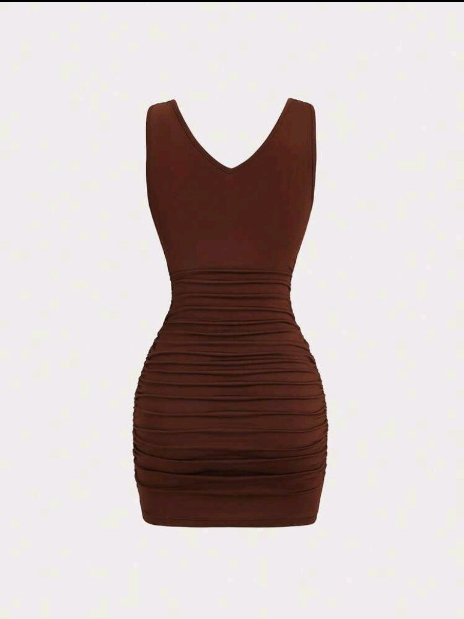 Sweetra Damen braunes Bodycon-Kleid
