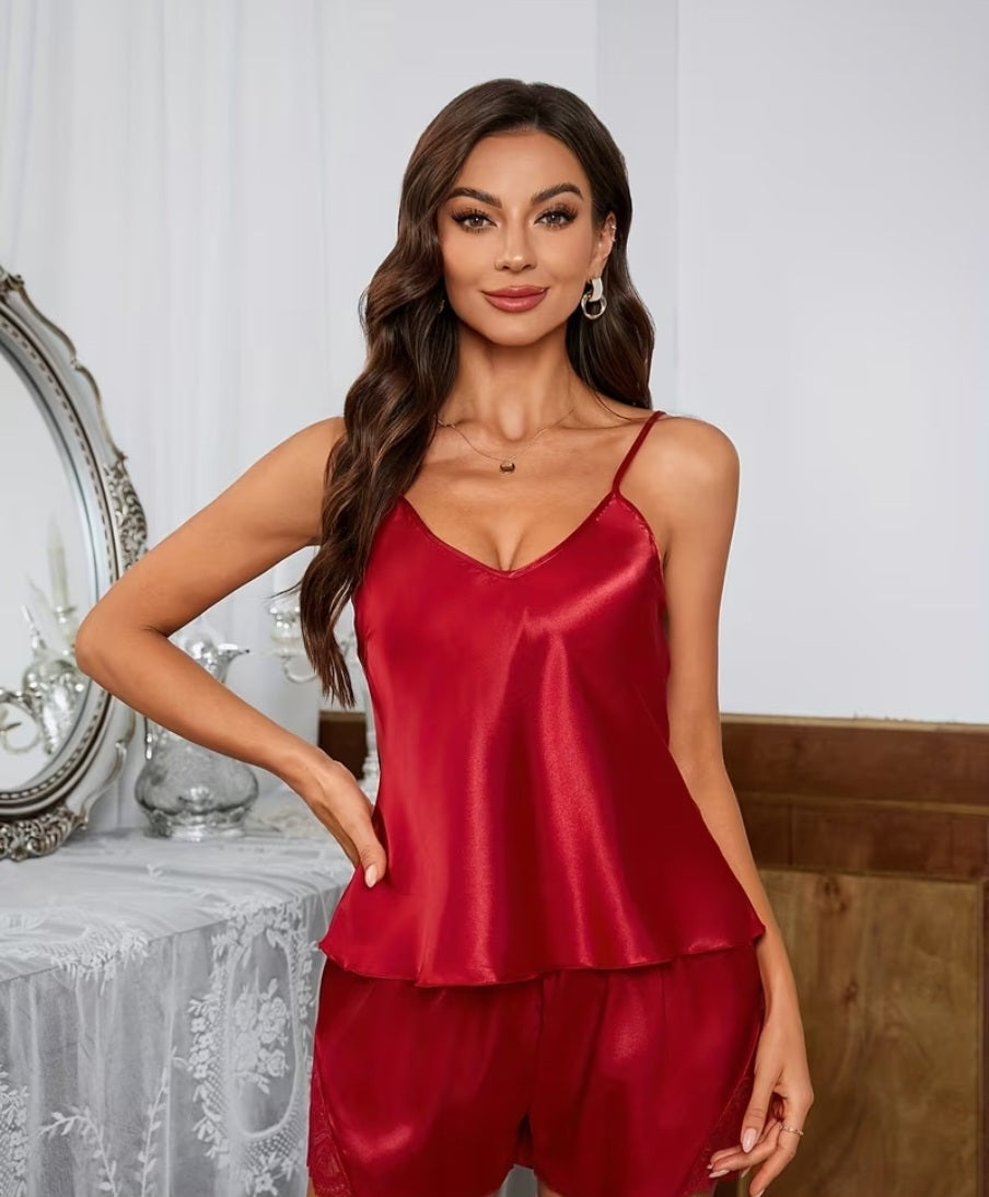 Sexy Satin-Spitzen-Camisole und Höschen-Set