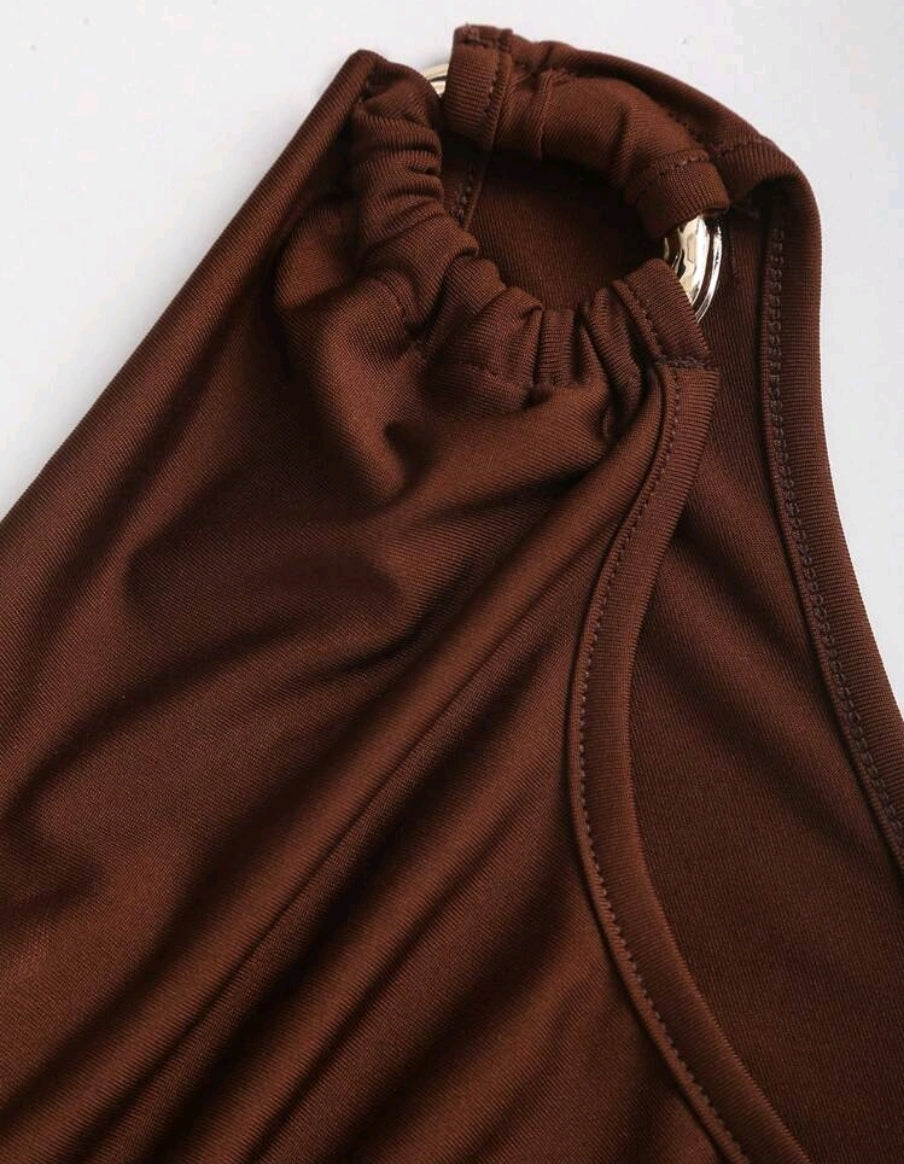 Sweetra Damen braunes Bodycon-Kleid