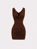 Sweetra Damen braunes Bodycon-Kleid
