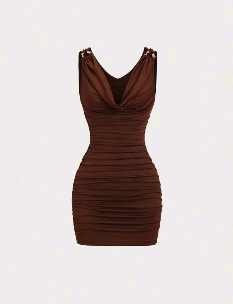 Sweetra Damen braunes Bodycon-Kleid
